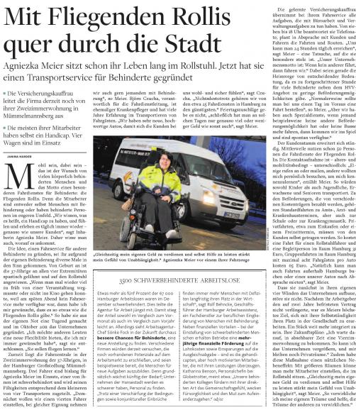 Zeitungsartikel über die  Fliegende Rollis